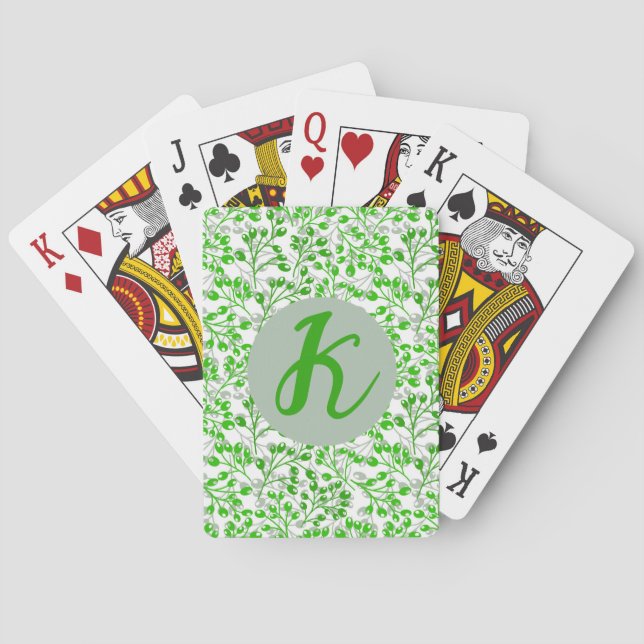 Leafy Green Pattern Moderne Elegante Mit Monogramm Spielkarten (Rückseite)