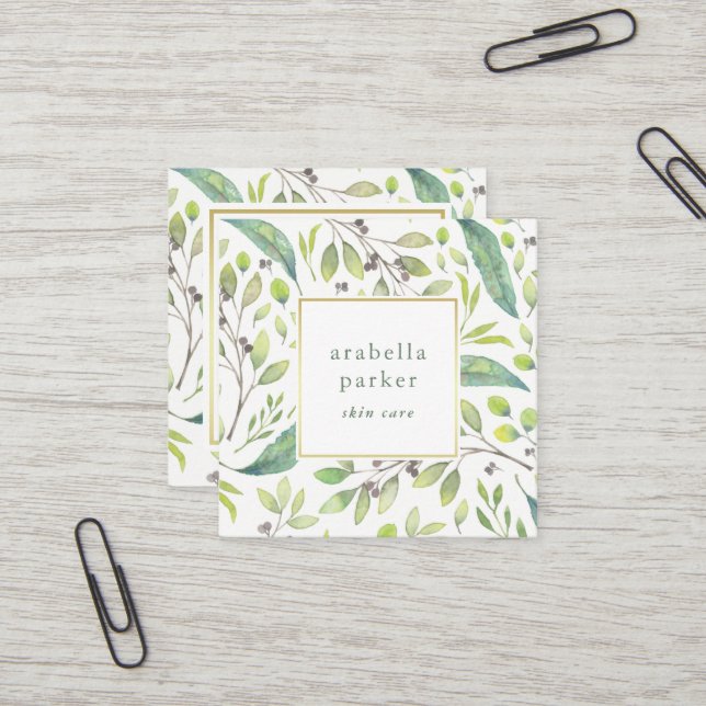 Leafy Green | Trendfarbenes Muster Quadratische Visitenkarte (Vorderseite/Rückseite Beispiel)