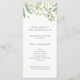 Leafy Green Trendy Watercolor Wedding Program Programm