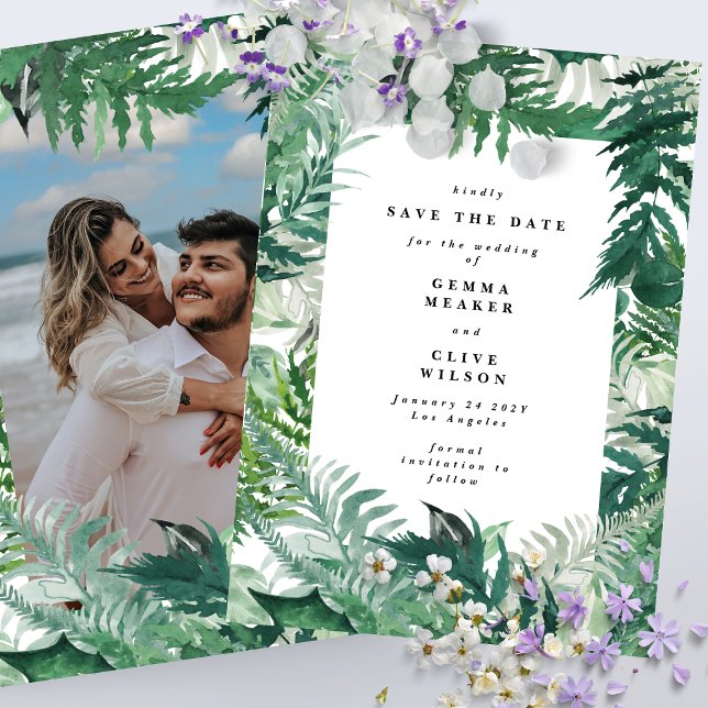 Leafy Greenery Modernes Foto Wasserfarbe Save The Date (Von Creator hochgeladen)