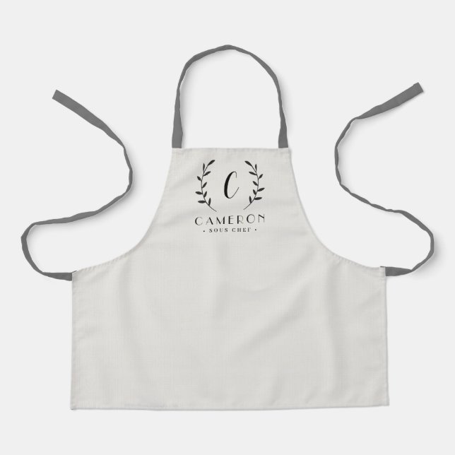 Leafy Initial Editable Color Custom Kid Apron Schürze (Vorderseite)