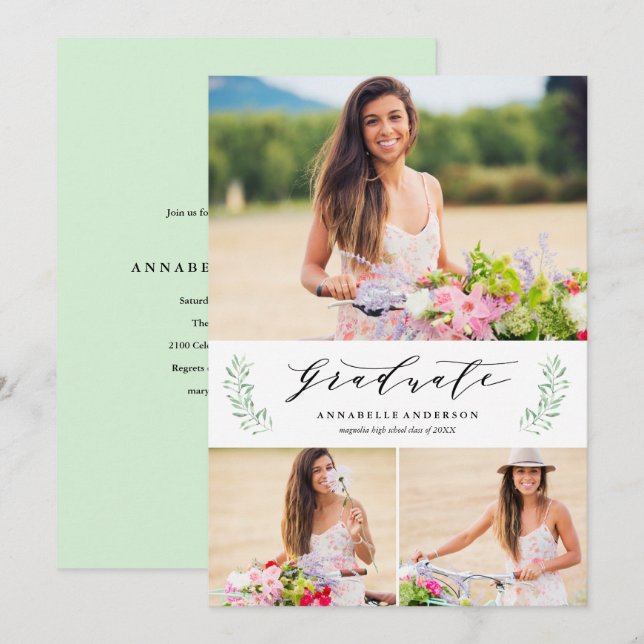 Leafy Laurels Graduation Party Photo Invitation (Devant / Derrière)