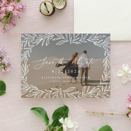 Leafy Minimal Moderne Kalligraphie Foto 2-seitig Save The Date