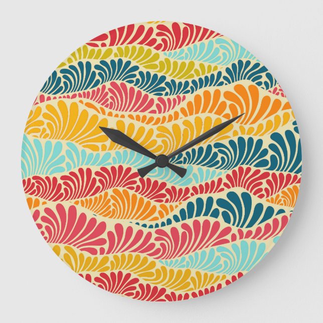 Leafy Mosaic Große Wanduhr (Vorderseite)