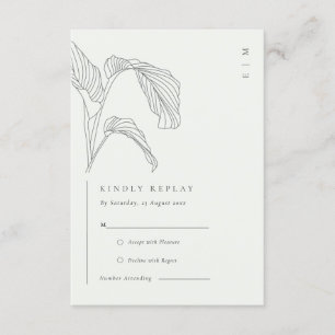 Leafy Palm Sketch Schwarz-weiße Hochzeitsempfehlun Begleitkarte