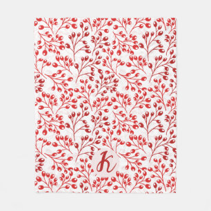 Leafy Red Pattern Moderne Elegante Mit Monogramm Fleecedecke
