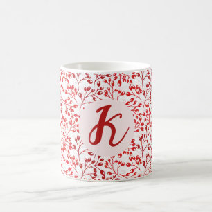 Leafy Red Pattern Moderne Elegante Mit Monogramm Kaffeetasse