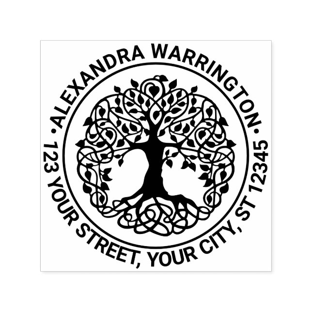 Leafy Tree mit Roots Round Name Rücksendeadresse Permastempel (Design)
