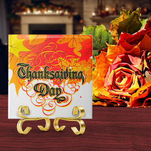 Leafy Typographic Erntedank Day Words Fliese