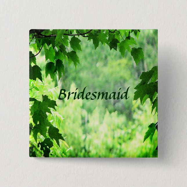 Leafy Wedding Bridesmaid Button (Vorderseite)