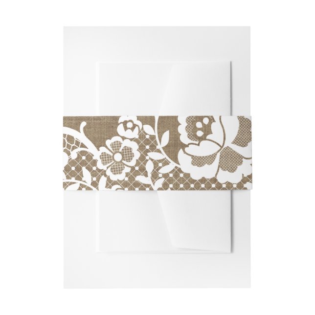 Leafy White Lace Muster über dunklem Burlap Einladungsbanderole (Vorderseite Beispiel)