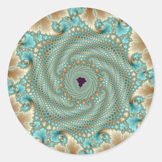 Leafy Whorls Fraktal Runder Aufkleber (Vorderseite)