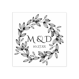 Leafy Wreath Monogram Wedding Gummistempel