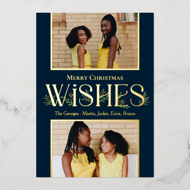 Leafy wünscht Foil Holiday Card Editable Farbe Folieneinladung (Vorderseite)