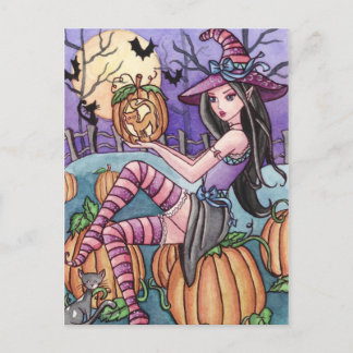 Leah - Carte postale Sorcière Citrouille