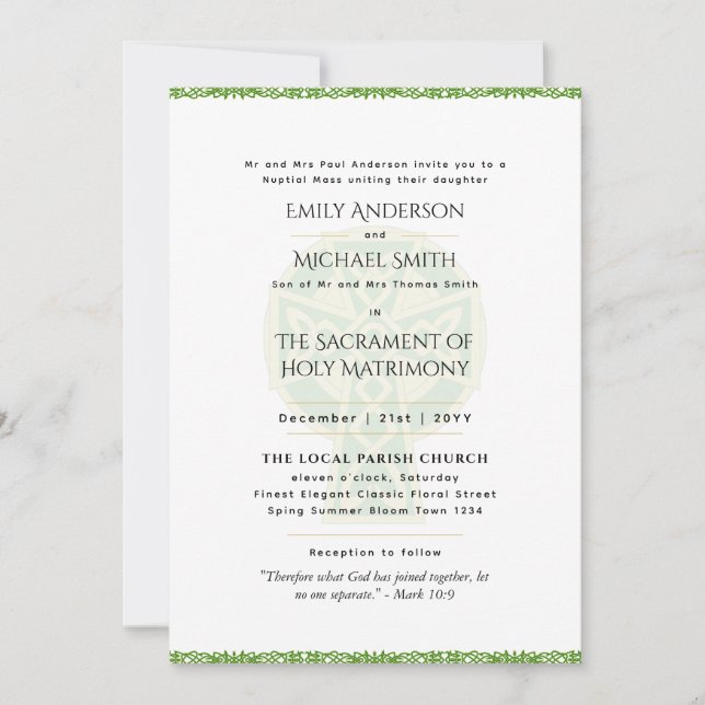 Leah G Celtic Cross Katholic Wedding Nuptial Mass Einladung (Vorderseite)