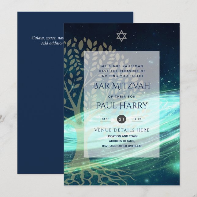 Leah G Elegant Chic Bar Mitzvah Jüdische Torah Chi Einladung (Vorne/Hinten)