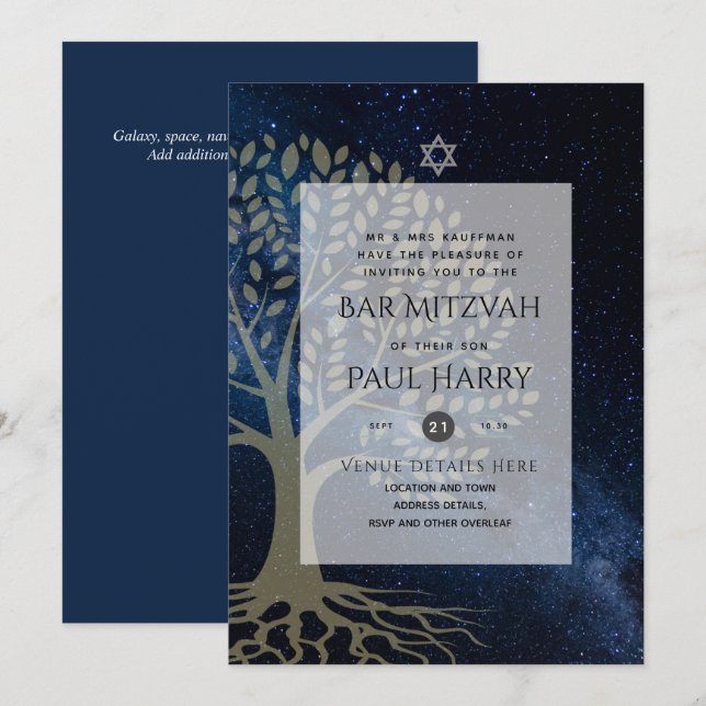 Leah G Elegant Chic Bar Mitzvah Jüdische Torah Chi Einladung (Vorne/Hinten)