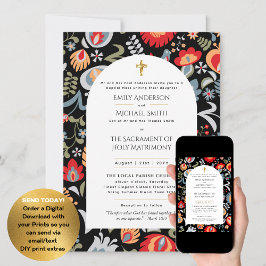 Leah G Floral Folk Katholische Hochzeitsmaße Einladung