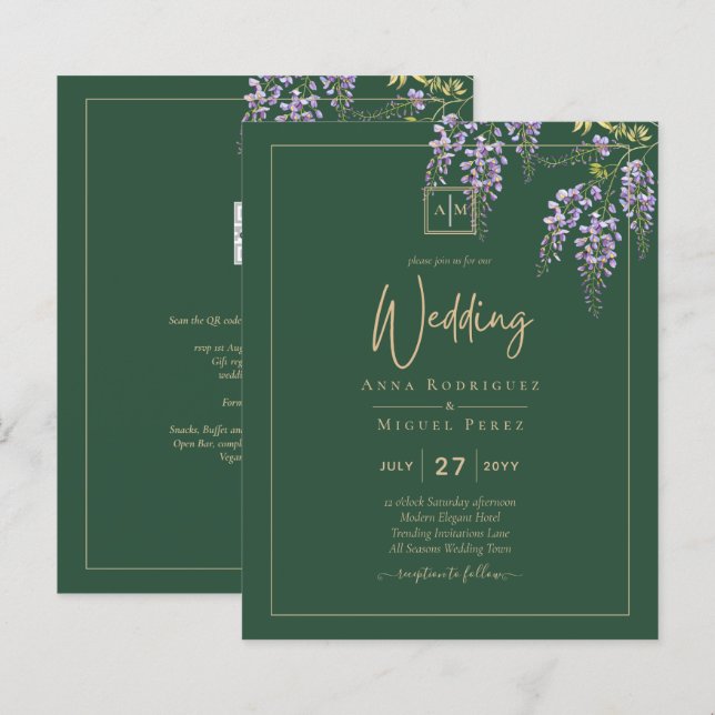 Leah G Green Lila WISTERIA Wedding INVITE (Vorne/Hinten)