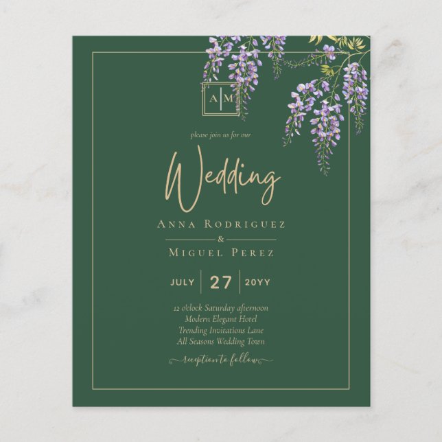 Leah G Green Lila WISTERIA Wedding INVITE Flyer (Vorne)