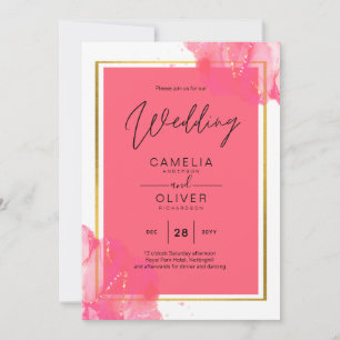 Leah G Lachs PINK GOLD WEDDING Alkohol Tinte Einladung