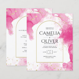 Leah G PINK GOLD INK Abstrakt Wedding INVITE
