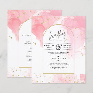 Leah G PINK GOLD INK Abstrakt Wedding INVITE