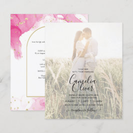 Leah G PINK GOLD INK Abstrakt Wedding INVITE