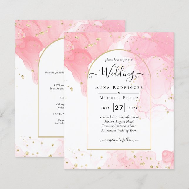 Leah G PINK GOLD INK Abstrakt Wedding INVITE (Vorne/Hinten)