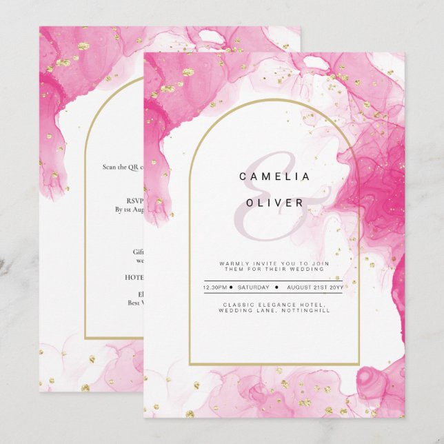 Leah G PINK GOLD INK Abstrakt Wedding INVITE Einladung (Vorne/Hinten)