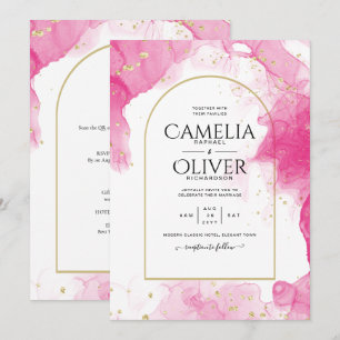 Leah G PINK GOLD INK Abstrakt Wedding INVITE Einladung