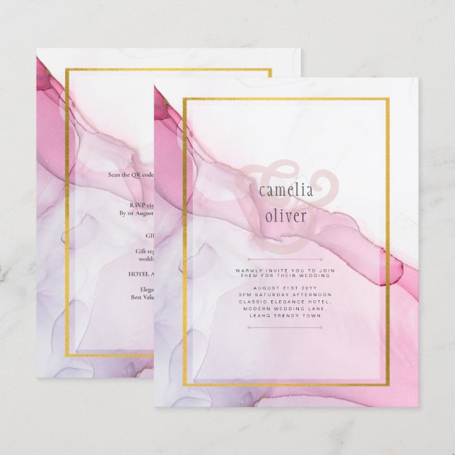 Leah G PINK Lila Tinte Abstrakt Wedding INVITE (Vorne/Hinten)