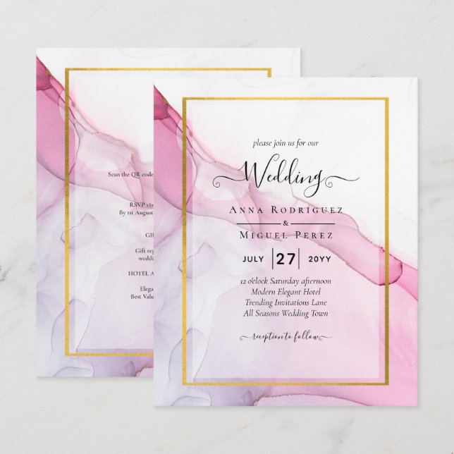 Leah G PINK Lila Tinte Abstrakt Wedding INVITE (Vorne/Hinten)