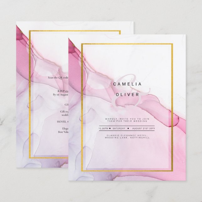 Leah G PINK Lila Tinte Abstrakt Wedding INVITE (Vorne/Hinten)