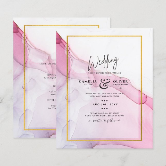 Leah G PINK Lila Tinte Abstrakt Wedding INVITE (Vorne/Hinten)