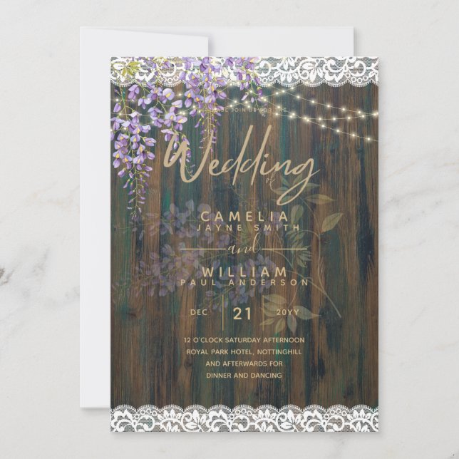 Leah G Rustic WISTERIA Lace Floral Wedding INVITE Einladung (Vorderseite)