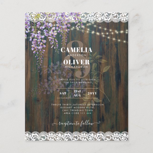 Leah G Rustic WISTERIA Lace Floral Wedding INVITE Flyer (Vorne)