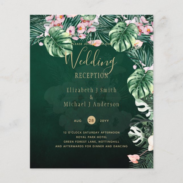 Leah G Tropical Green Pink Leaf Hochzeit Flyer (Vorne)
