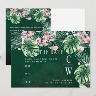 Leah G Tropical Green Pink Leaf Hochzeit Save The Date