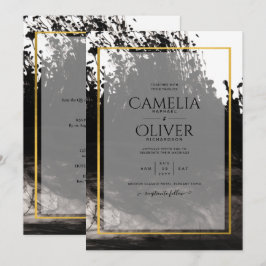 LeahG Black Gold INK Abstrakt Wedding Einladung
