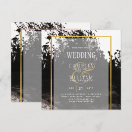 LeahG Black Gold INK Abstrakt Wedding Einladung