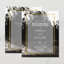 LeahG Black Gold INK Abstrakt Wedding Einladung
