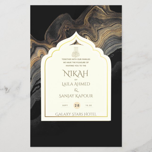 LeahG Black Gold Islamische Hochzeit lädt ein Flyer (Vorne)