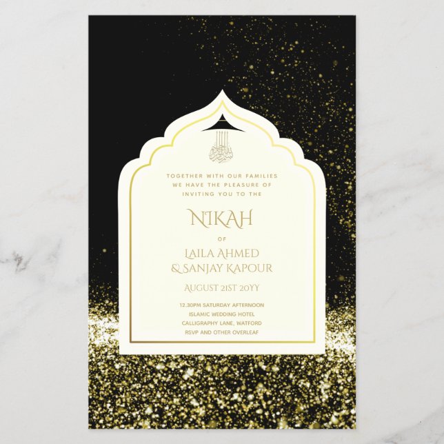 LeahG Black Gold Islamische Hochzeit lädt ein Flyer (Vorne)