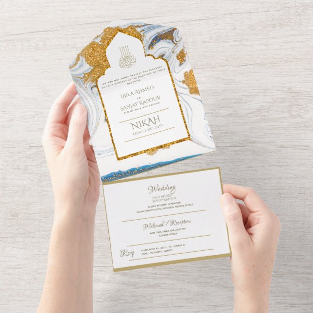 LeahG Blue Islamic Wedding lädt Nikah ein All In One Einladung (Abreißen)