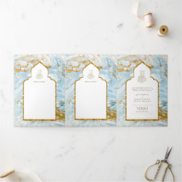 LeahG Blue Islamic Wedding lädt Nikah ein Dreifach Gefaltete Einladung