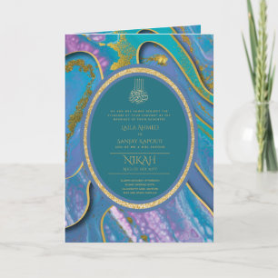 LeahG Blue Islamic Wedding lädt Nikah ein Karte