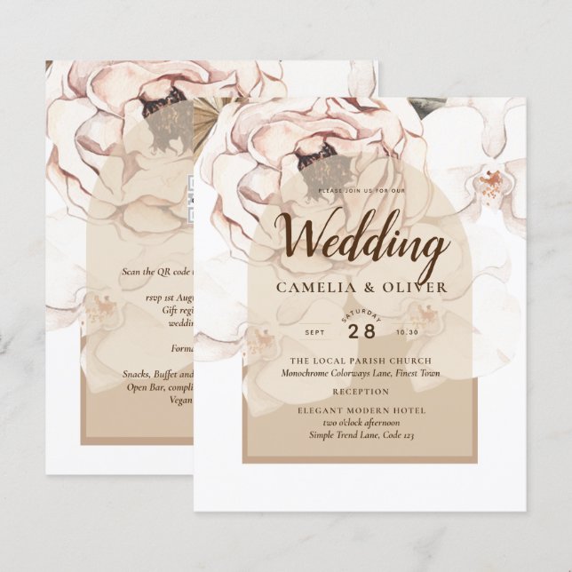 LeahG Blush Pink Champagne Floral Wedding Einladun (Vorne/Hinten)
