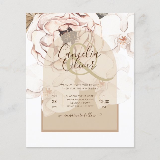 LeahG Blush Pink Champagne Floral Wedding Einladun Flyer (Vorne)
